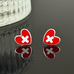 Switzerland Heart Earrings S925 Sterling Silver Handmade Ear Stud